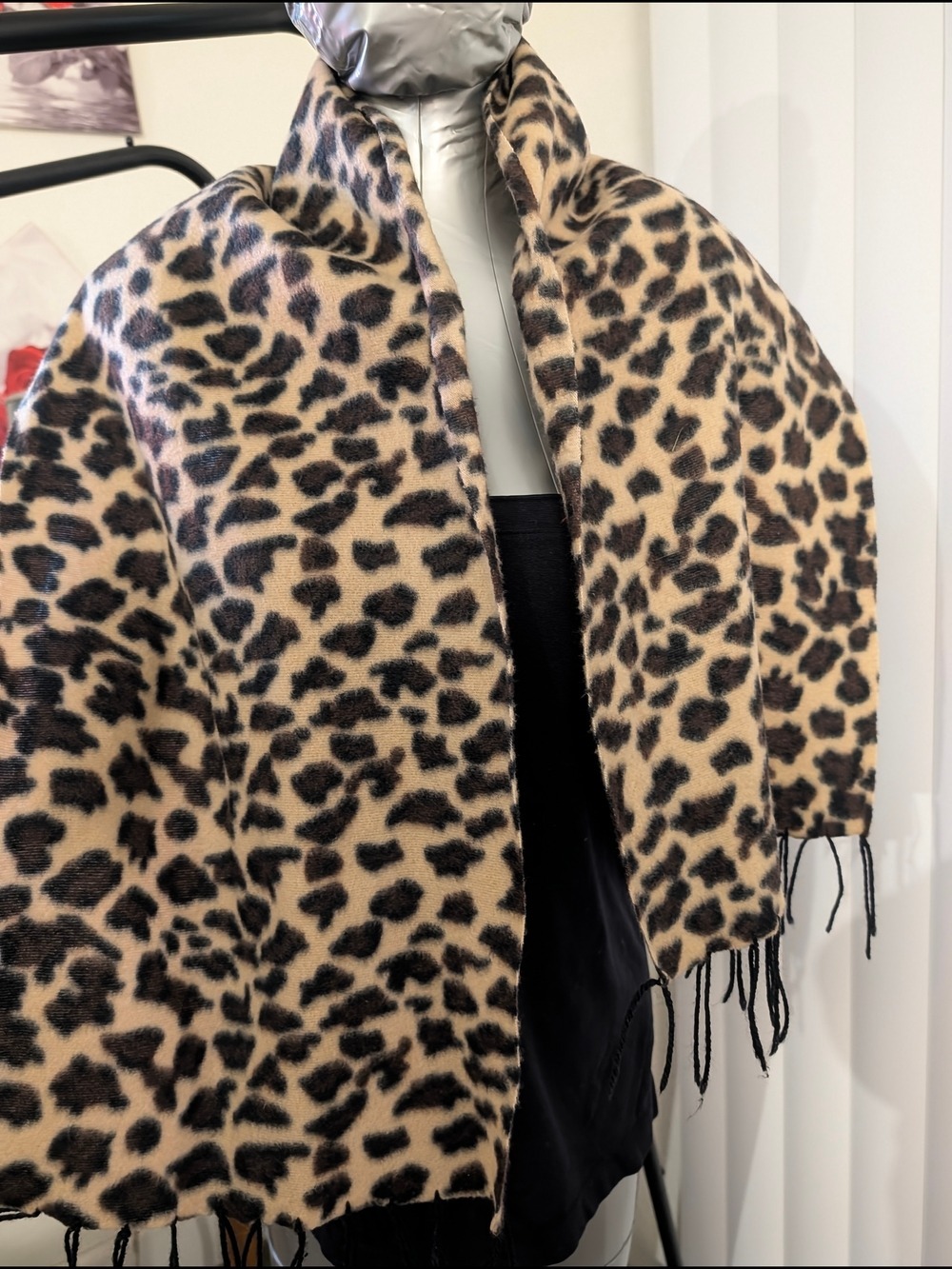Scarf Sale ❤️7for $35:  Leopard Print Shawl Collar Coat - Beige/Black - Picture 2 of 5